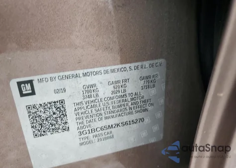 2019 Chevrolet Cruze Ls from USA, damaged, VIN 3G1BC6SM2KS615270